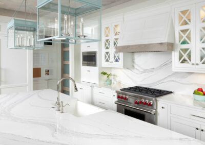 quartz counter top on white cabinets